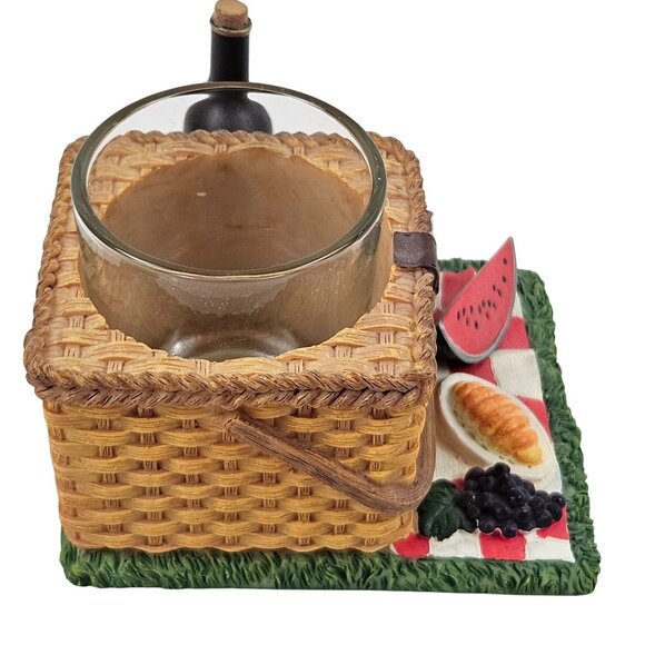 Yankee Candle Picnic Basket Votive Candle Holder Glass Insert Wine Fruit Bread - Picture 6 of 10